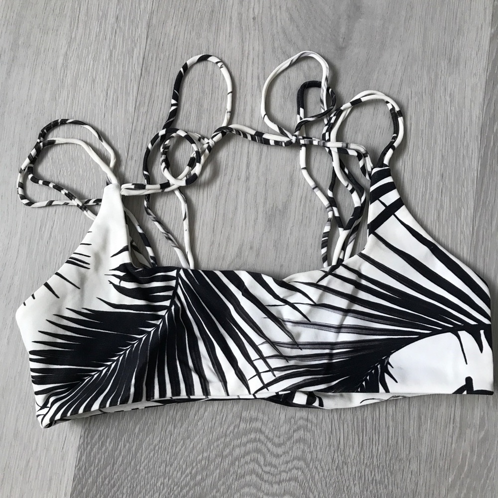 MIKOH KAPAA BLACK WHITE BIKINI STRAPPY TOP WOMENS SMALL